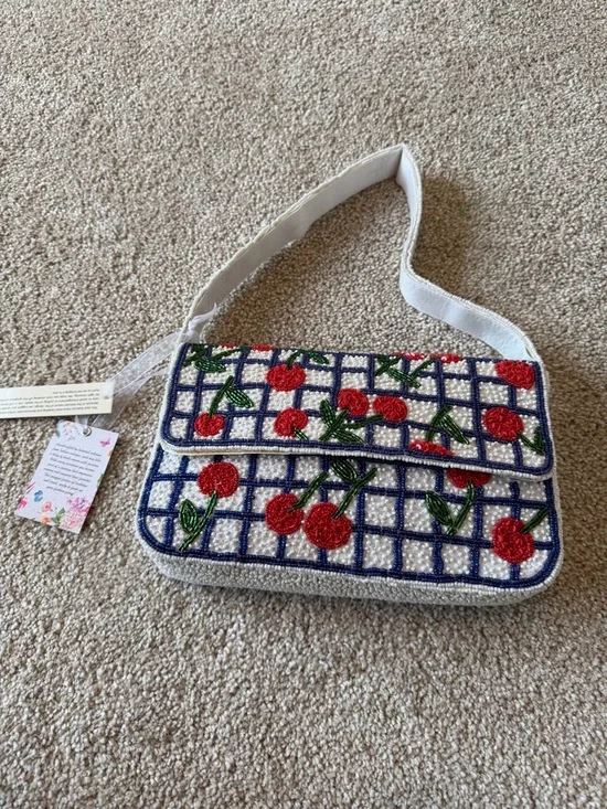 🌸 Viral Cherries 🍒 Beaded Shoulder Bag NWT - Picture 1 of 4
